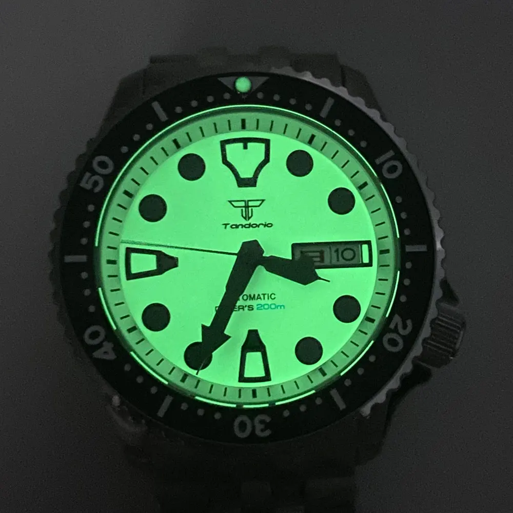 41mm Tandorio NH36A 20ATM Automatic SKX Men Diver Watch Sapphire Glass 120 Click Bezel Rotating Bezel Green Luminous Dial