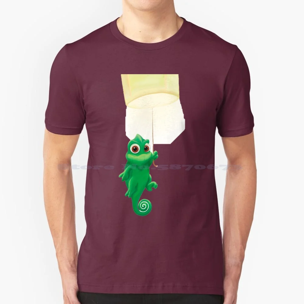 Pascal Swinging From A Lantern T Shirt 100% Cotton Tee Pascal Tangled Swinging Lantern Chameleon Green Lizard Fun Cute Movie