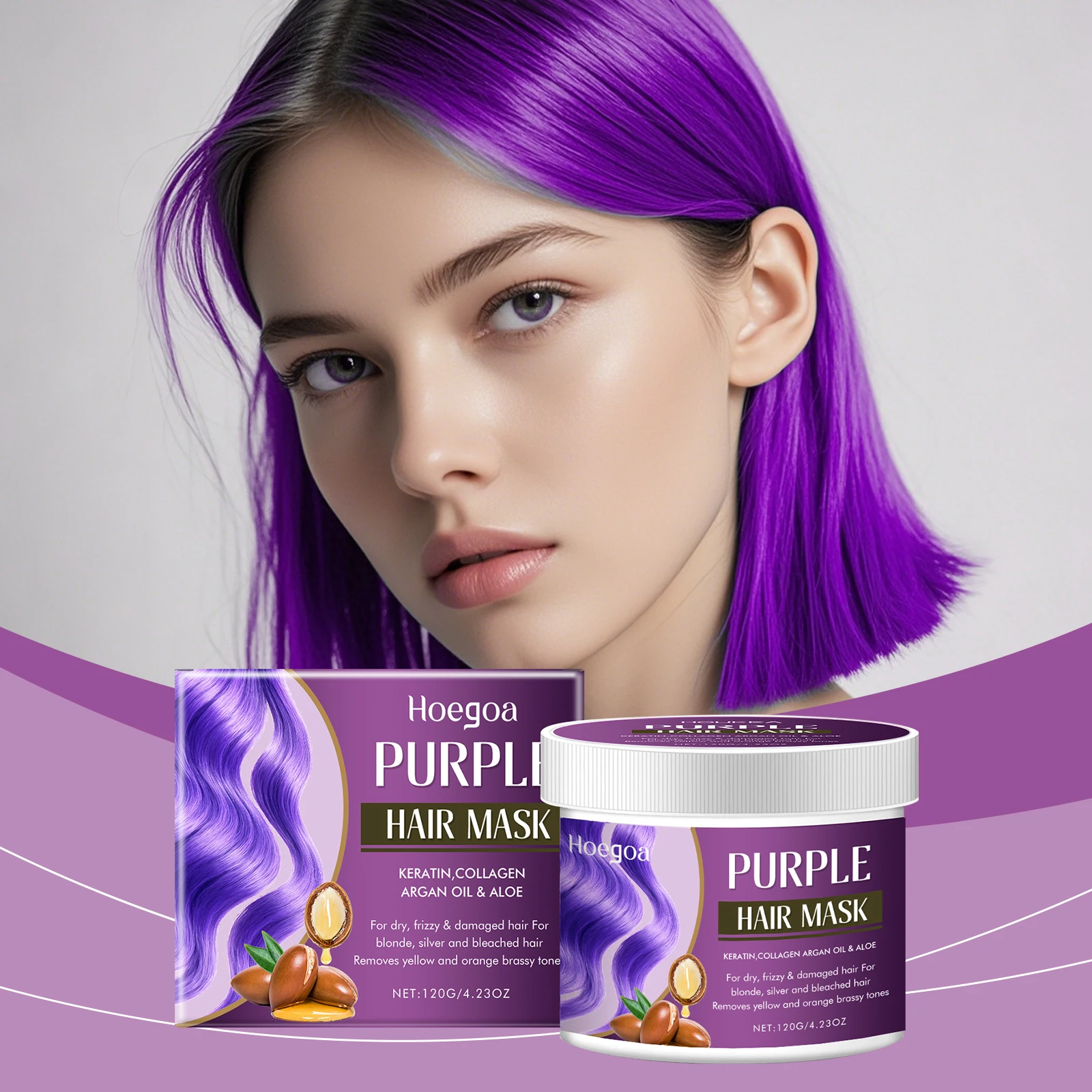 

Purple Color Care Hair Mask - 120g Moisturizing Toner for Brightening Cool Tones, Improve Hair Texture, Shine & Softness