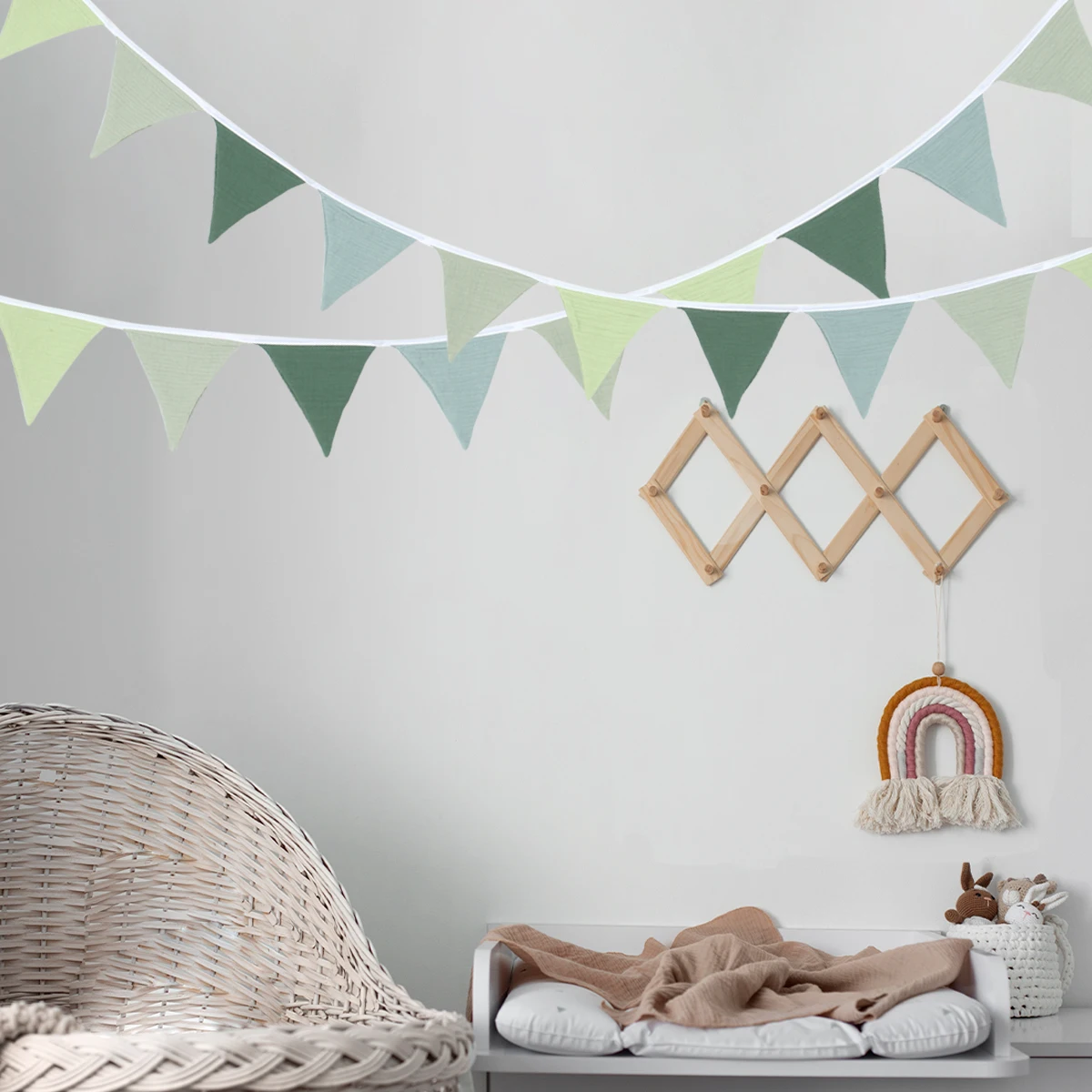 1 مجموعة حكيم الأخضر مثلث أعلام الرايات بوهو شيك معلقة العلم للخضرة دش الفصول الدراسية الزفاف حفلة عيد ميلاد زينة