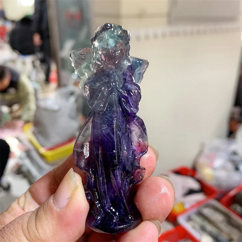 

Natural Purple Fluorite Guardian Angel Hand Carved Polished Figurine Healing Energy Stone Aesthetic Room Decor Gifts 1PCS