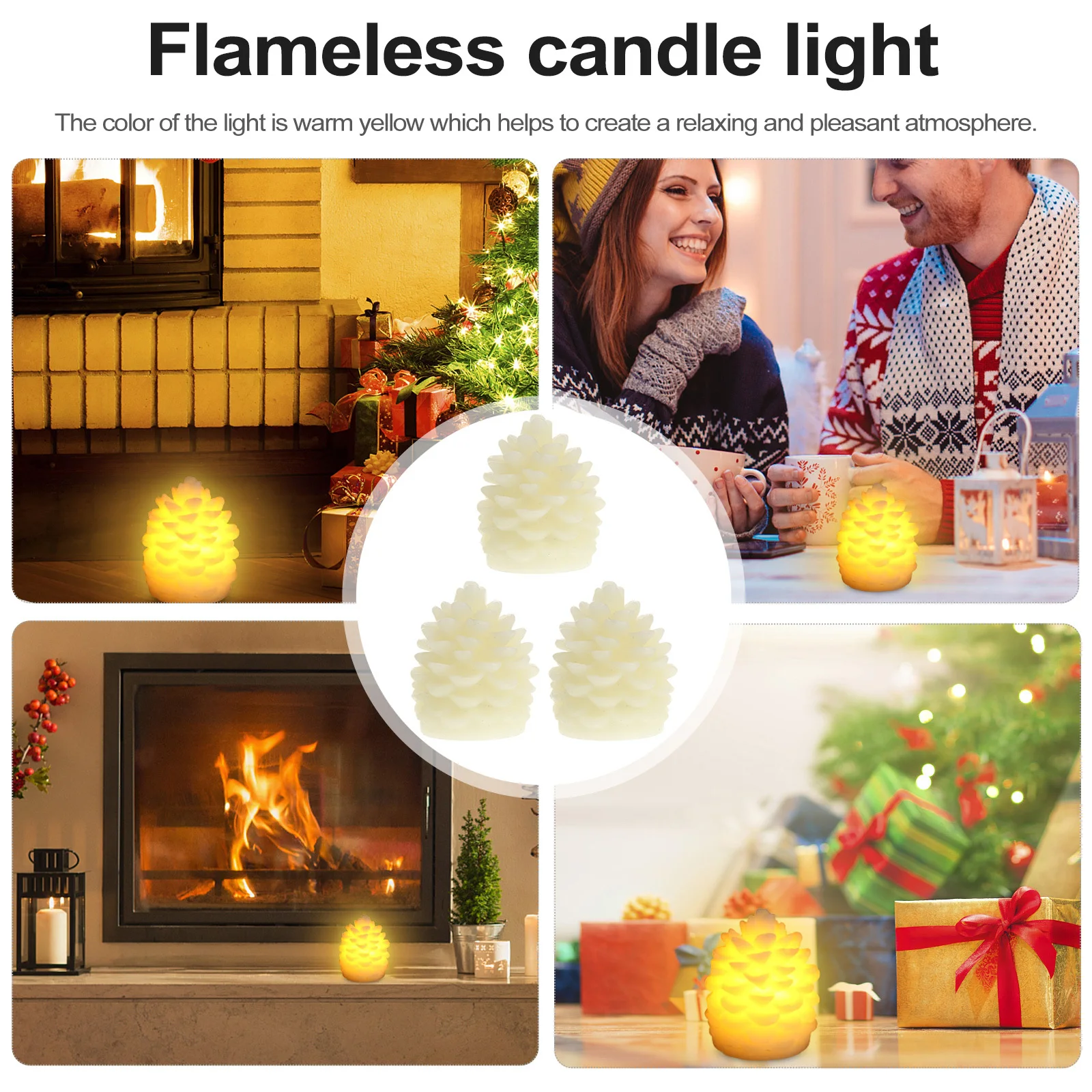3 قطعة أضواء LED مخروط الصنوبر الشمع الحقيقي عديمة اللهب الضوء الأصفر الدافئ لديكور المنزل مصباح الليل حفلة عيد الميلاد الديكور #2