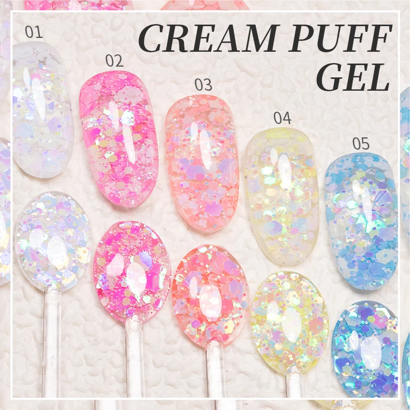 PUENTE Summer Glitter paillettes Gel smalto per unghie crema lucida Puff Gel 5ML Soak Off Gel UV per unghie vernice semipermanente per Manicure