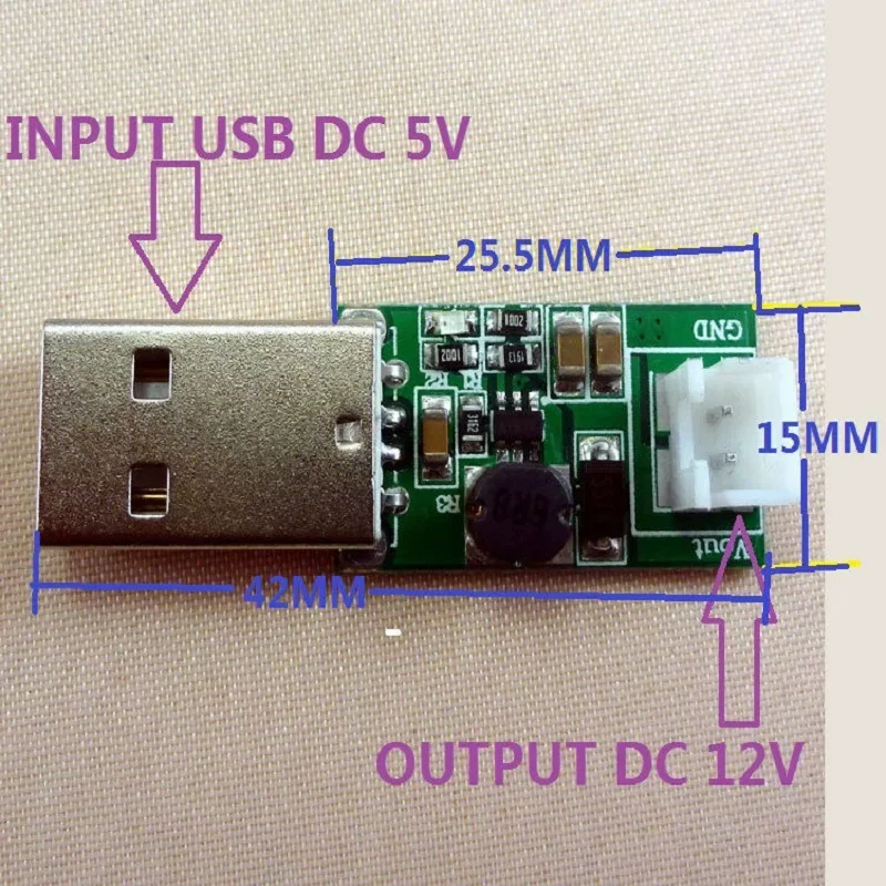 2 шт., DC преобразователь постоянного тока с USB 5 В до 12 В, Повышающий Модуль с XH2.54 2 Pin 20 см кабелем питания