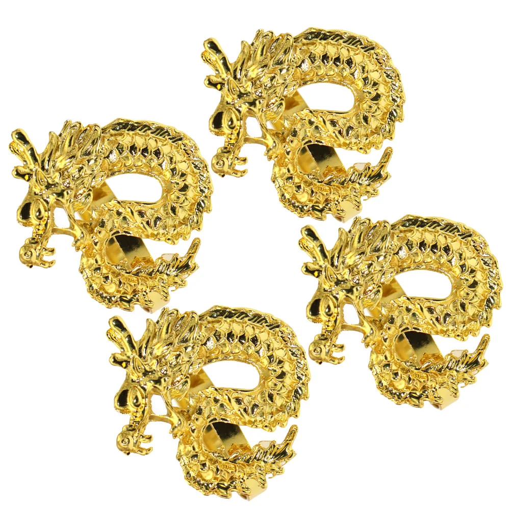 

4Pcs Dragon Napkin Holders Metal Rings for Dining Table Wedding Party Holiday Festival Decoration Napkin Ring Table Decors
