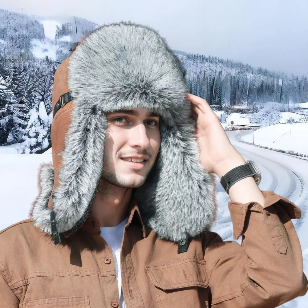 Luxury Mens Winter Trapper Hat Real Raccoon Warm Earflap Cap Thickened Bomber Headgear Outdoor Sports Skiing Thermal Gear