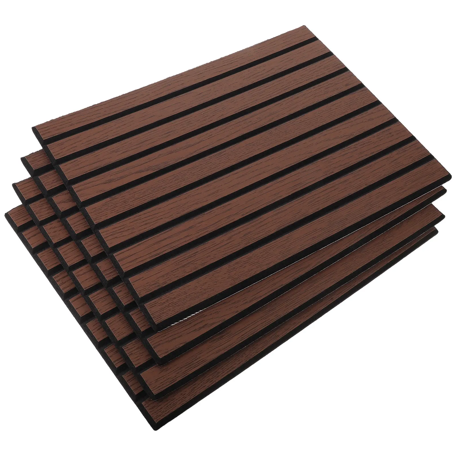 4Pcs Soundproof Acoustic Panels Peel Stick Walnut Slat Wall Panels Easy Install Bedroom Living Room Noise Reduction Decorative