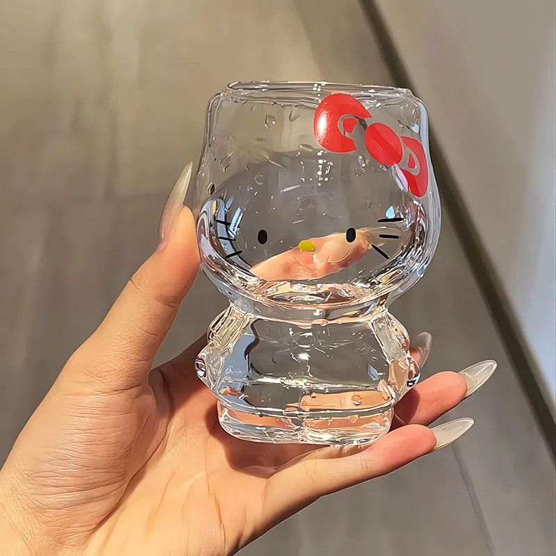 

New Hello Kitty anime Kawaii household glass drinking cup large capacity high temperature resistance ins wind breakfast milk cup