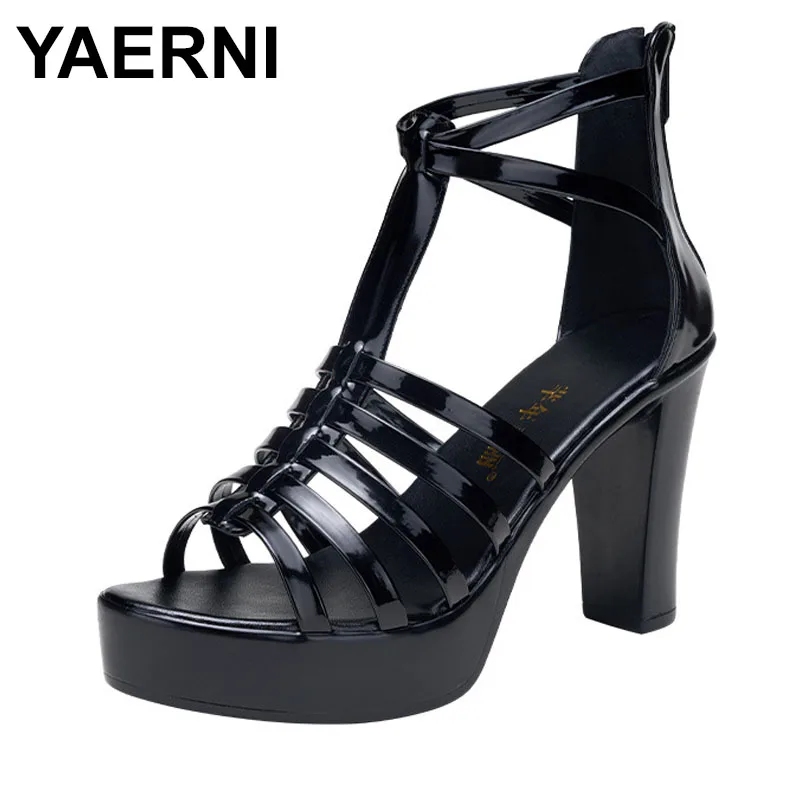 

Small Size 32-43 Summer Block High Heels Gladiator Sandals Women Wedding Shoes Leather 2024 Platform Sandals Office Party Model