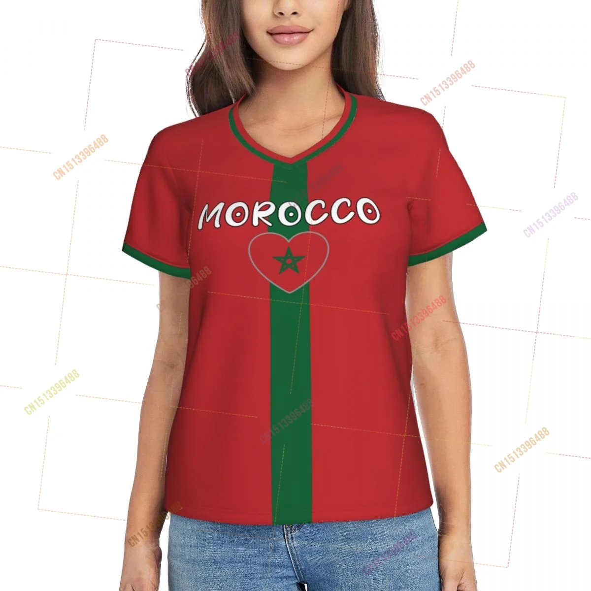 2026 Morocco Flag Shirts Women Patriotic Tee Tops V-Neck Short Sleeve Summer Soft Breathable Lady Y2k T-Shirt