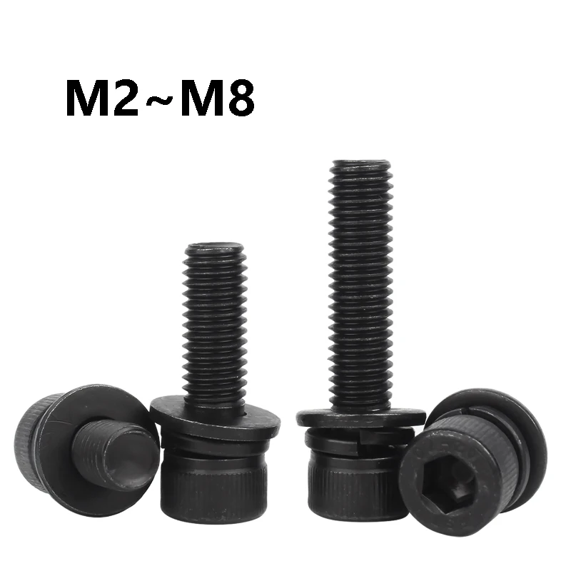 10~100Pcs 304 Stainless Steel Hexagon Socket Head Cap Allen Screw M2 M2.5 M3 M4 M5 M6 M8 Flat Washer Spring Gasket Assemble Bolt