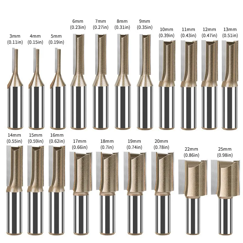 1/2inch 3-25mm Professiona Straight Bit Tungsten Carbide Single Double Flute Router Bit Wood Milling Cutter for Woodwork Tool
