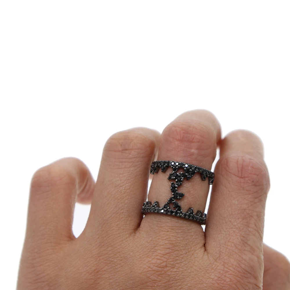 black silver color white black cubic zirconia high long H rings full cubic zirconia sparking bling ladies new finger ring