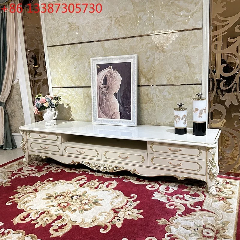 

French TV cabinet solid wood carving flower floor cabinet coffee table combination