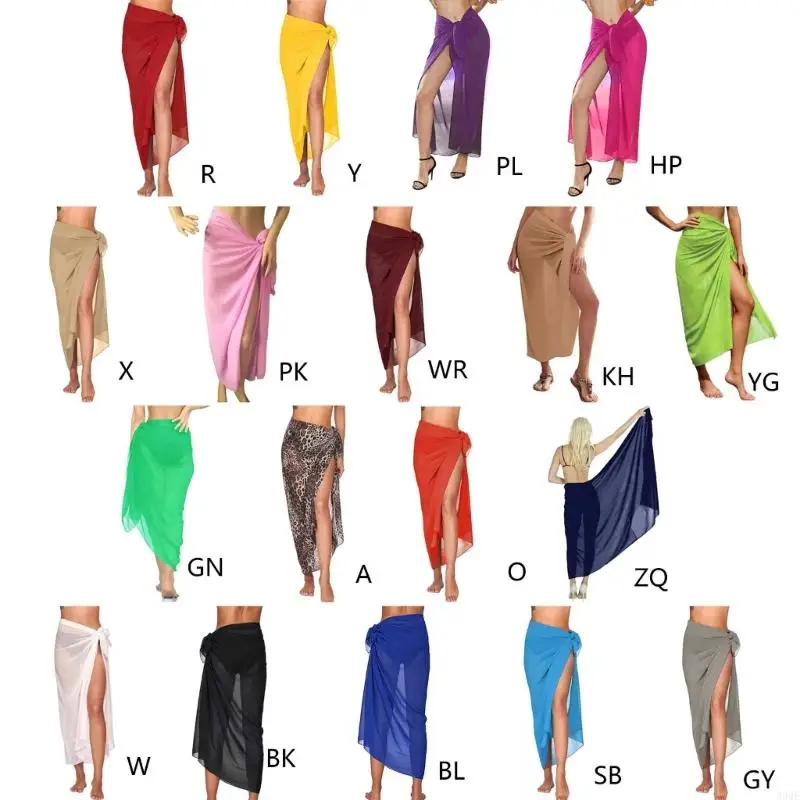 Beach-Sarong-Pareo for Womens Chiffon-Semi-Sheer Swimsuit Cover-Ups Side Tie Long Wrap Skirt for Swimwear Bathing Suit