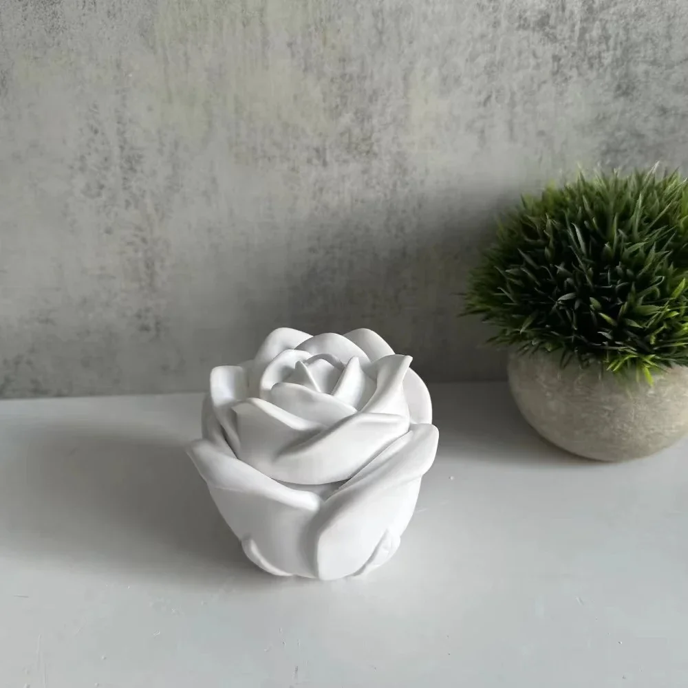 Rose Flower Silicone Mold Storage Box with Lid DIY Gypsum Cement Concrete Candle Jar Jewelry Organizer Epoxy Resin Molds