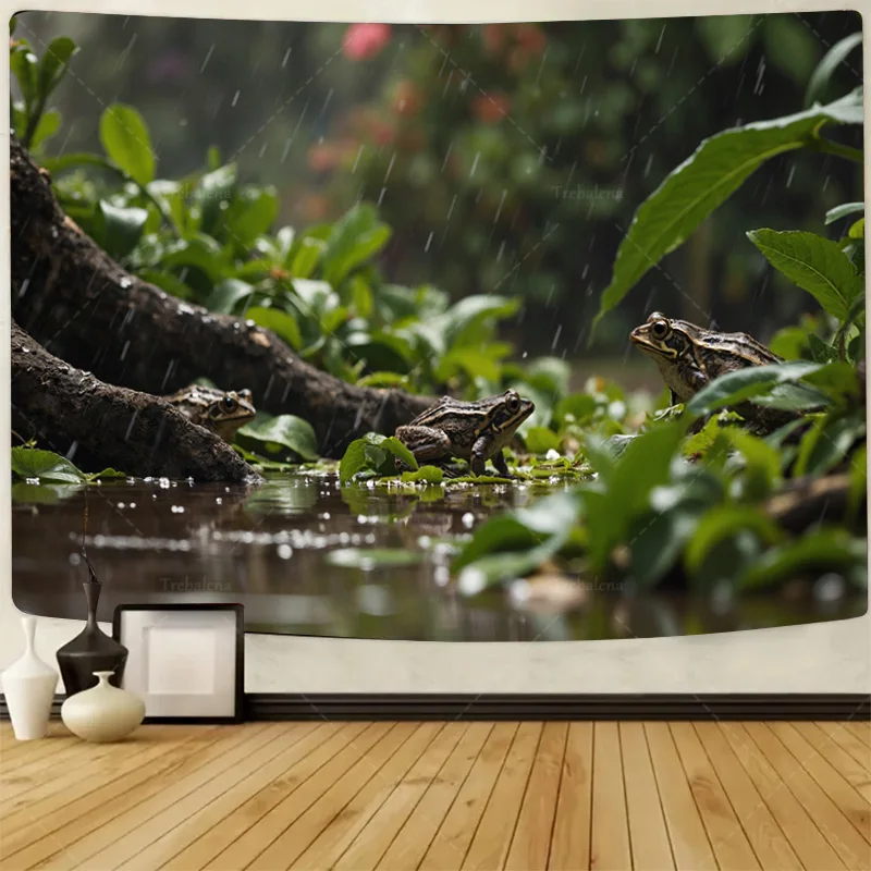 

1шт настенный гобелен "Жаба в дождливой лесной сцены настенный гобелен, декор природной дикой природы"