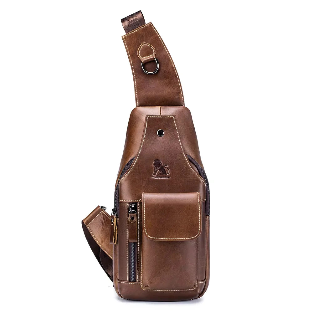 

Laoshizi Brand Retro Genuine Leather Chest Bag Men's Cowhide Crossbody Bag Large Capacity Shoulder Bag