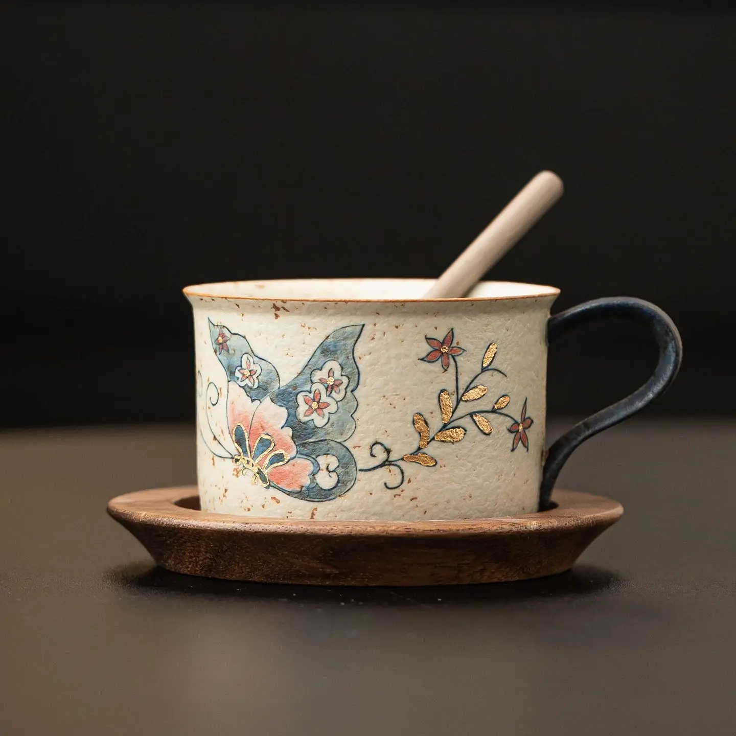 

Blue And White Flint Red Coffee Cup Set, Butterfly Love Flower Ceramic Mug, Home Exquisite Latte Cup, Drinking Cup