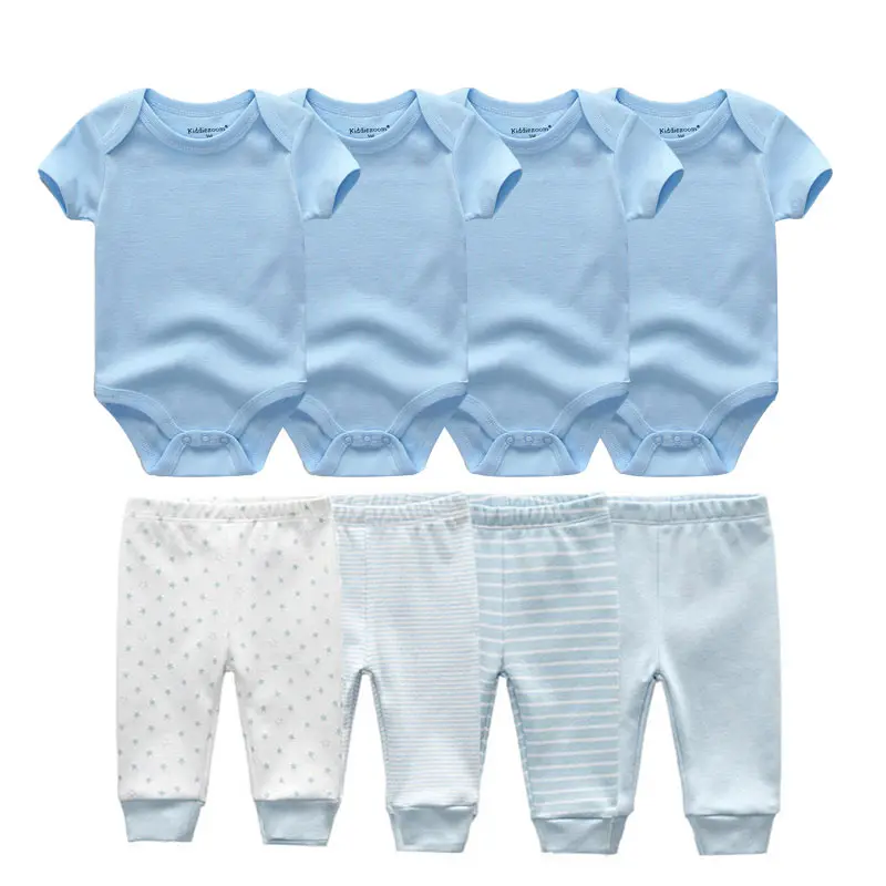 8 Pcs/Lot Baby Bodysuits+Pants Sets Summer Cotton Boy Girl Infant Clothing Sets Newborn Unisex Onesies Clothes