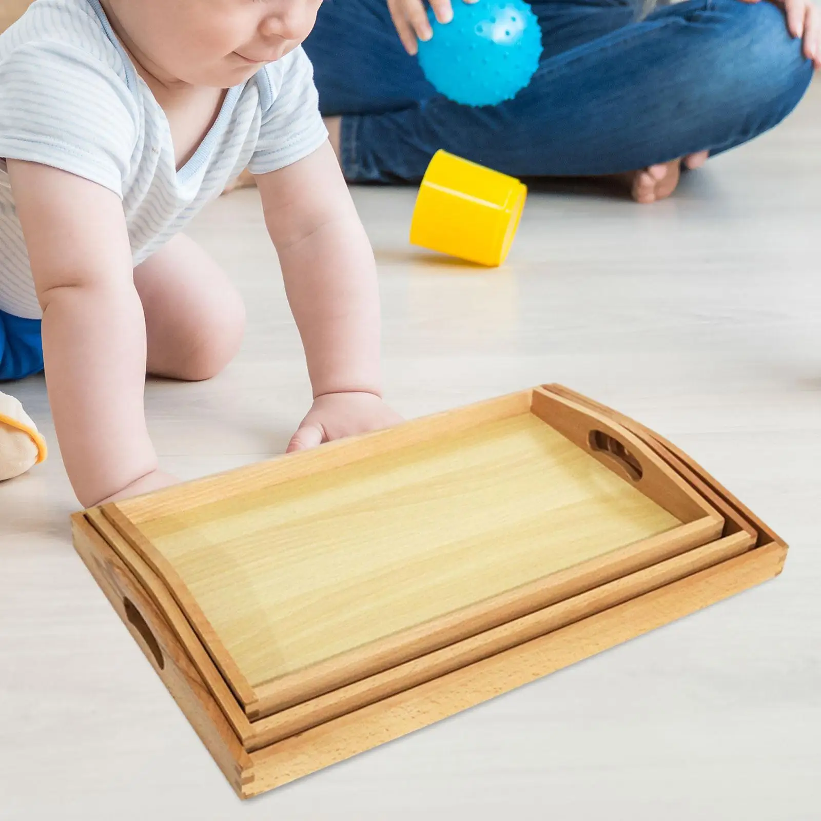 3 Pieces Montessori Wooden Sorting Tray Toys Holder Sand Box Wooden Montessori Tray for Children