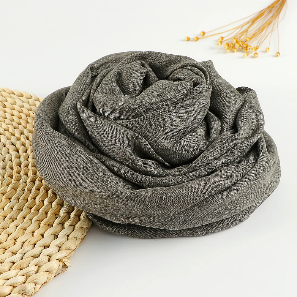 Solid Color Linen Cotton Hijabs for Women Plain Scarf Muslim Women Fringed Shawl Large Wraps Headband Eid Long Scarves 190X100cm