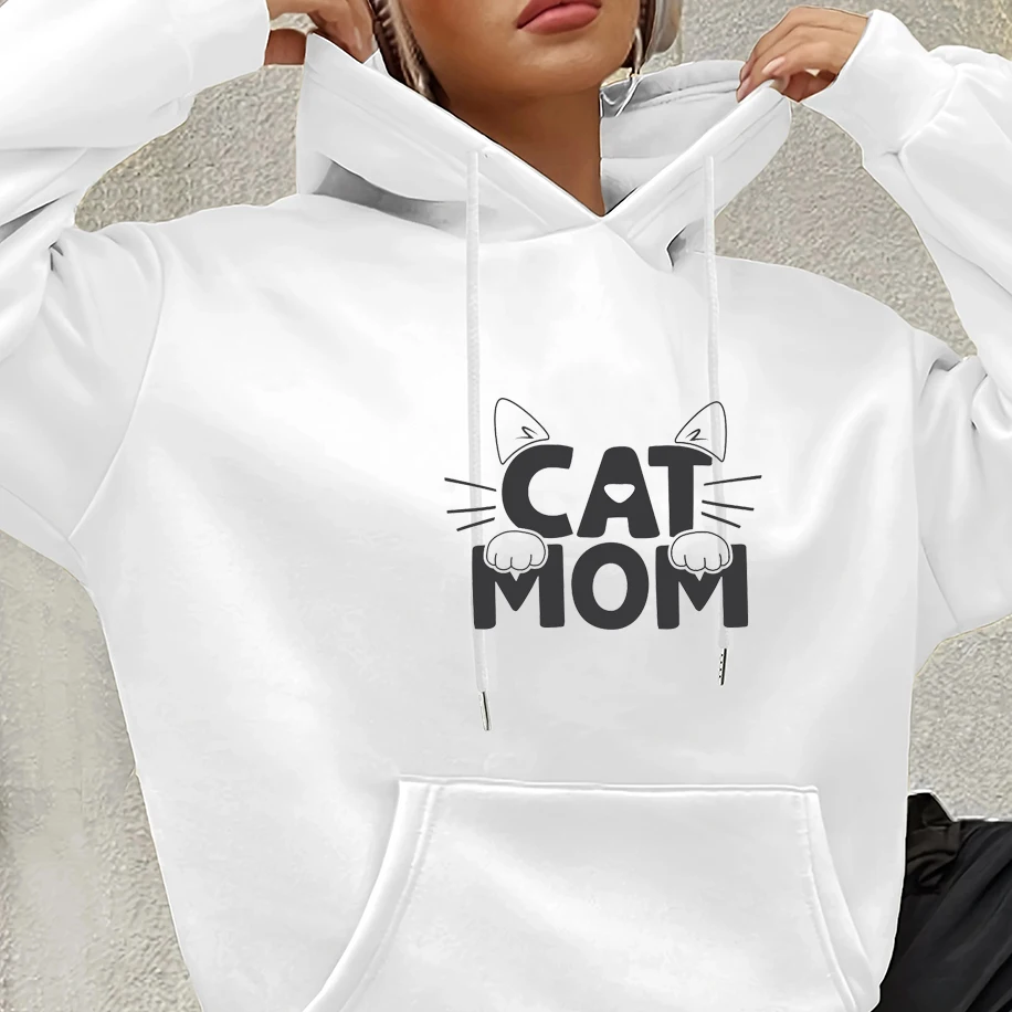 

Minimalist English Printed Unisex Hoodie Cute Cat Mom Pattern Men Women Top Funny Harajuku Couple Casual Breathable Sweatshirt
