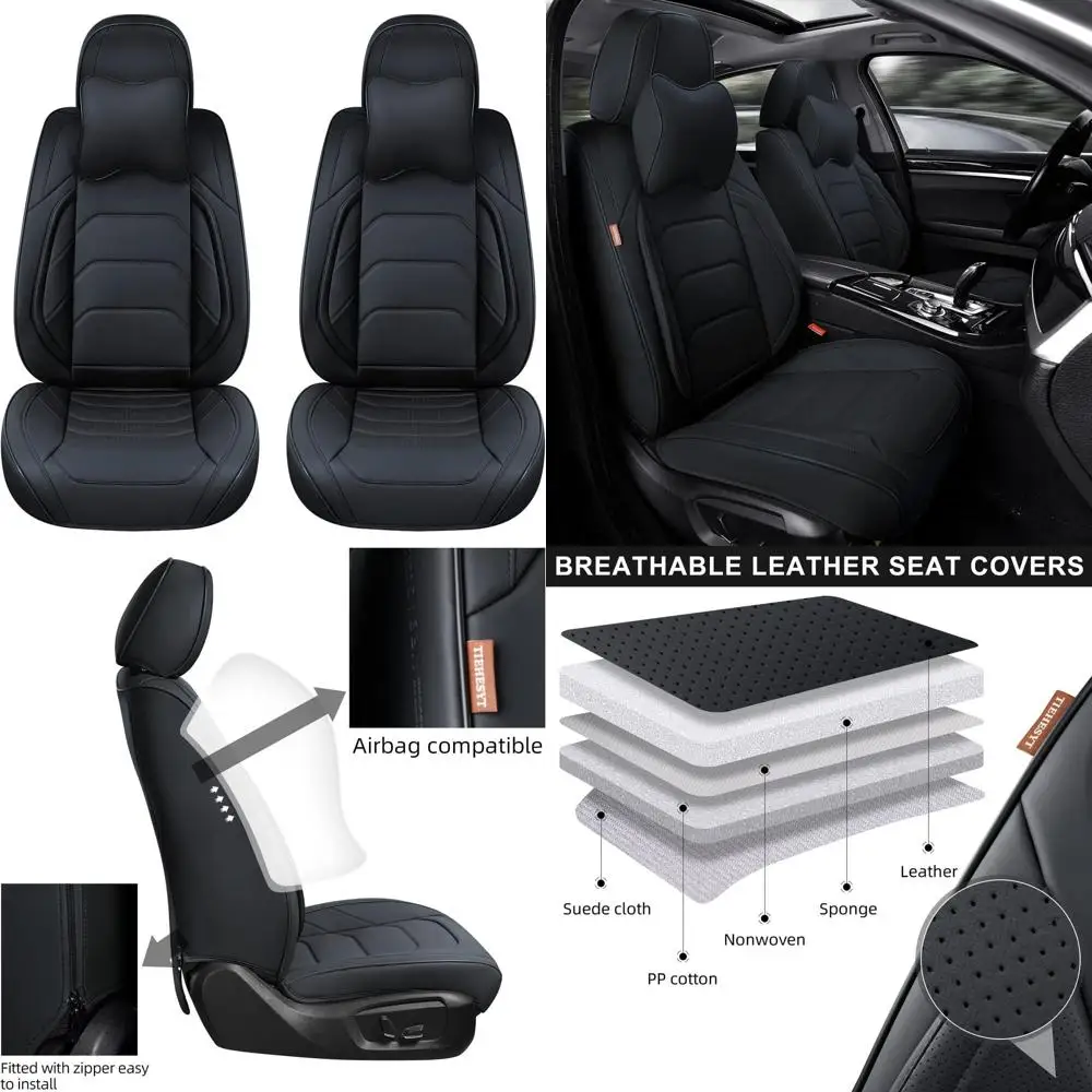 

Universal Breathable Leather Seat Covers with Headrests for Front Seats, Suitable for Cars, SUVs, Sedans - Comfortable Auto Inte