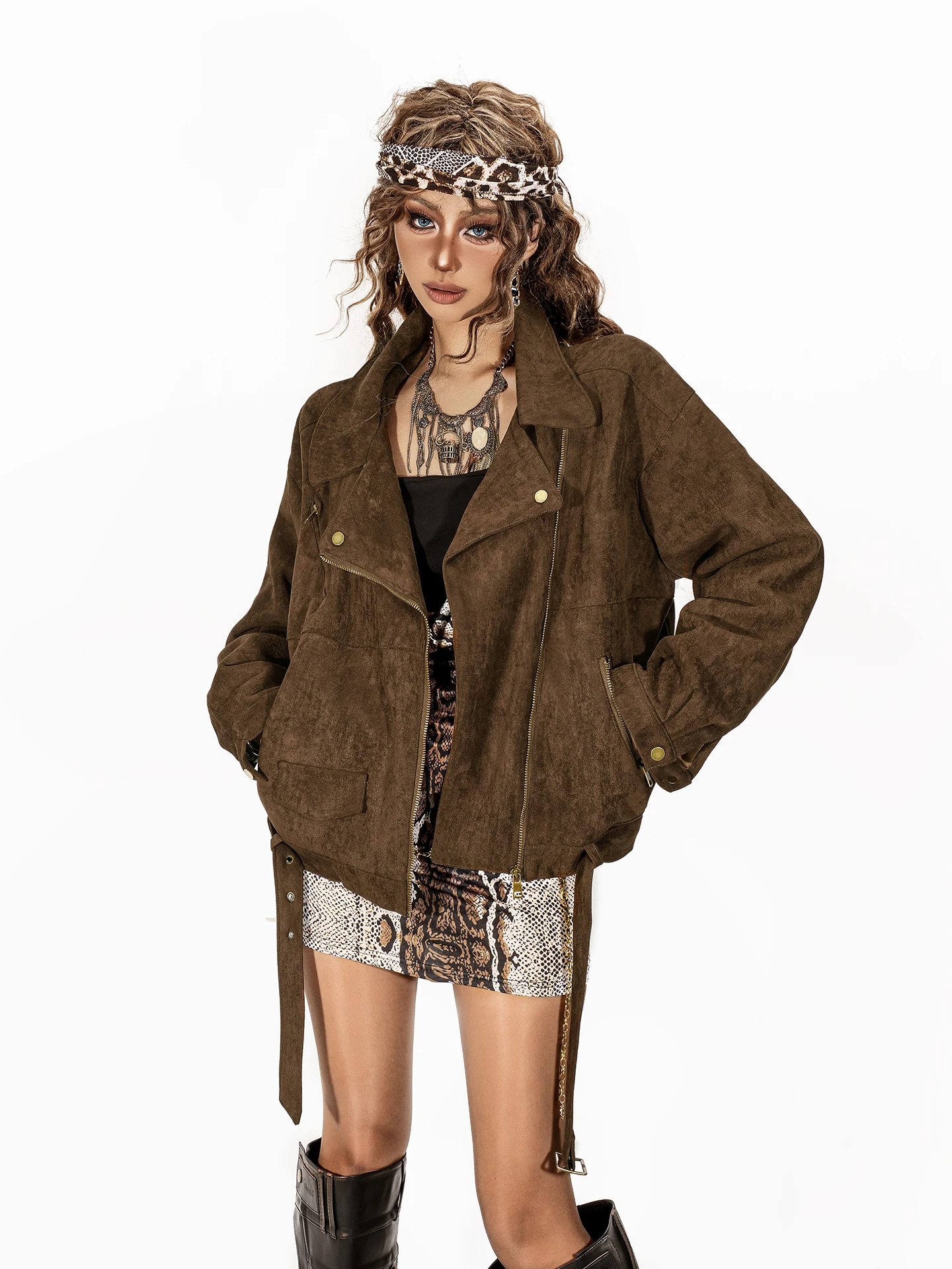 ink Women's Suede Jaet Retro American Workwear Motorcycle Sle Autumn Winter Faion Outerwear ort Coat Zipper Closure