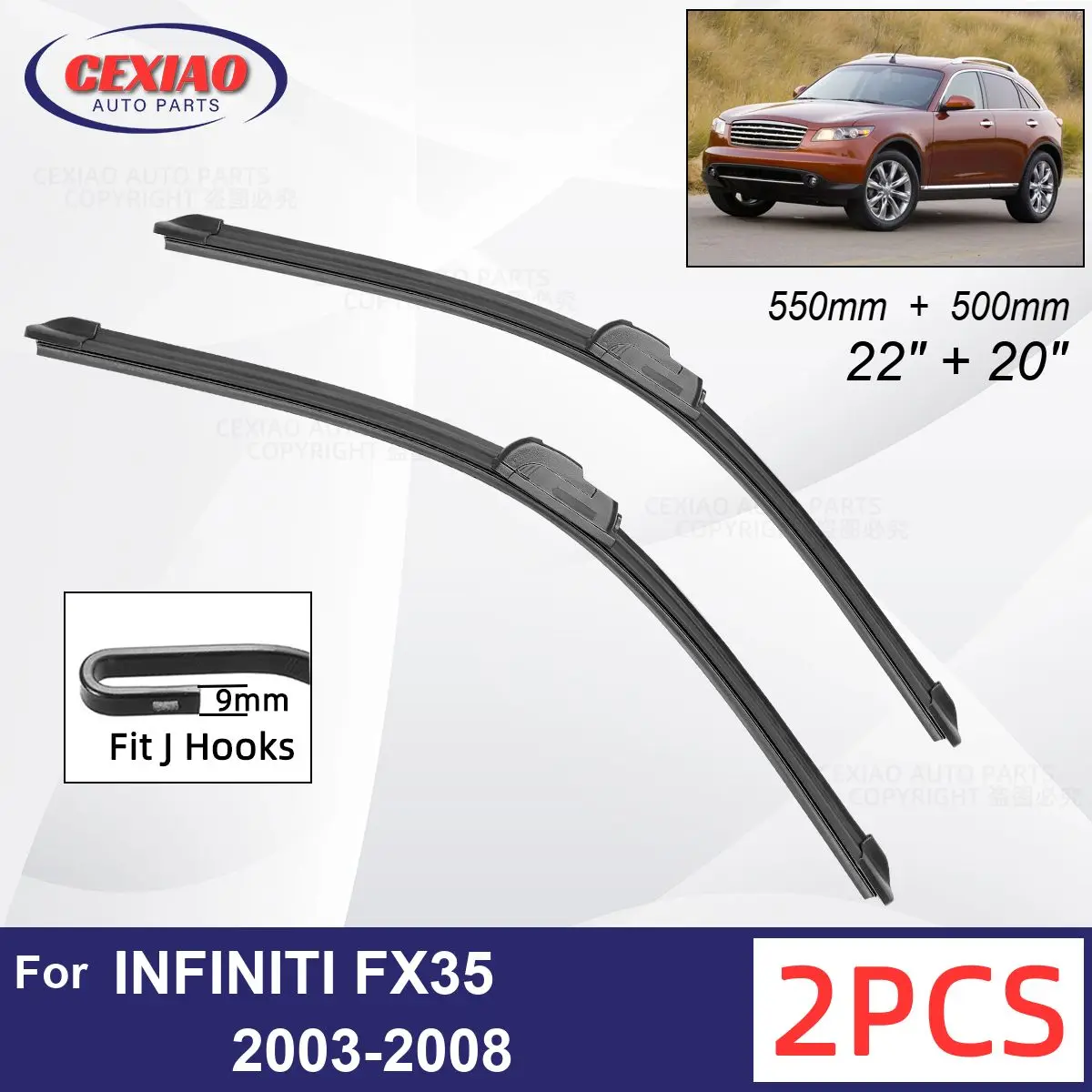 

Car Wiper For INFINITI FX35 2003-2008 Front Wiper Blades Soft Rubber Windscreen Wipers Auto Windshield 22"+20" 550mm + 500mm