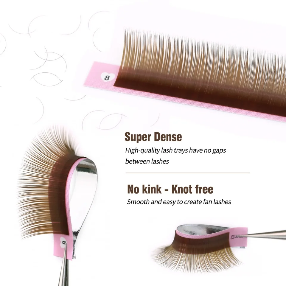 Braune Kaschmir-Wimpernverlängerungen im russischen Volumen-Stil, Tray J C CC D DD L M Curl, Dunkelbraun, klassische einzelne Wimpern, weiches Kunstnerz – Detail 6