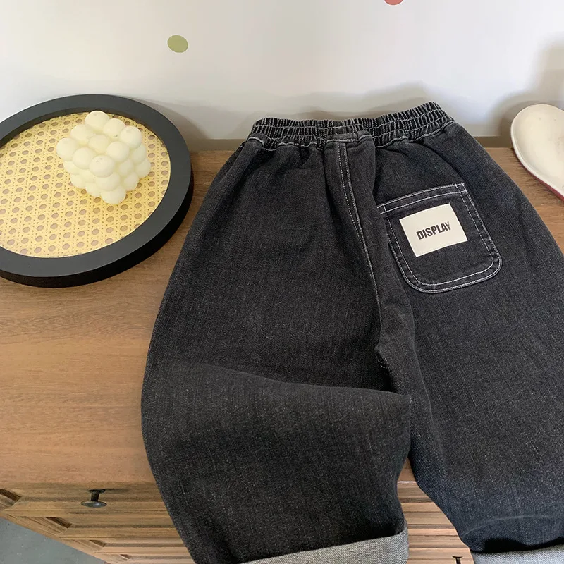 RAISE Children Boys Jeans Autumn Stickers Pockets Junior Boys Denim Pants Loose Elastic Waist Teens 2-10Yrs Boys Casual Pants