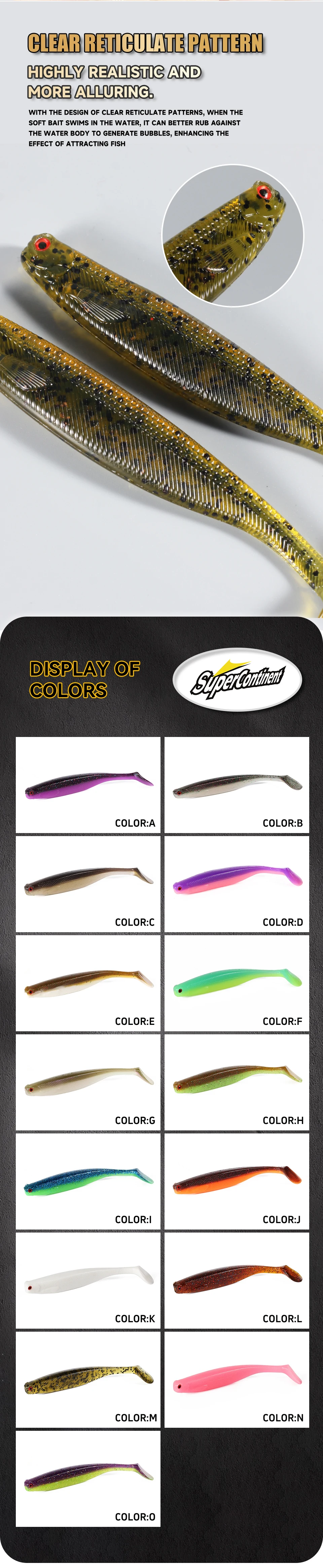 NEU Supercontinent ShadTeez T-Tail 50mm 70mm 100mm Hecht Zander Raubfisch-Angelköder mit 3D-Augen Weicher Köder Angelköder – Detail 3