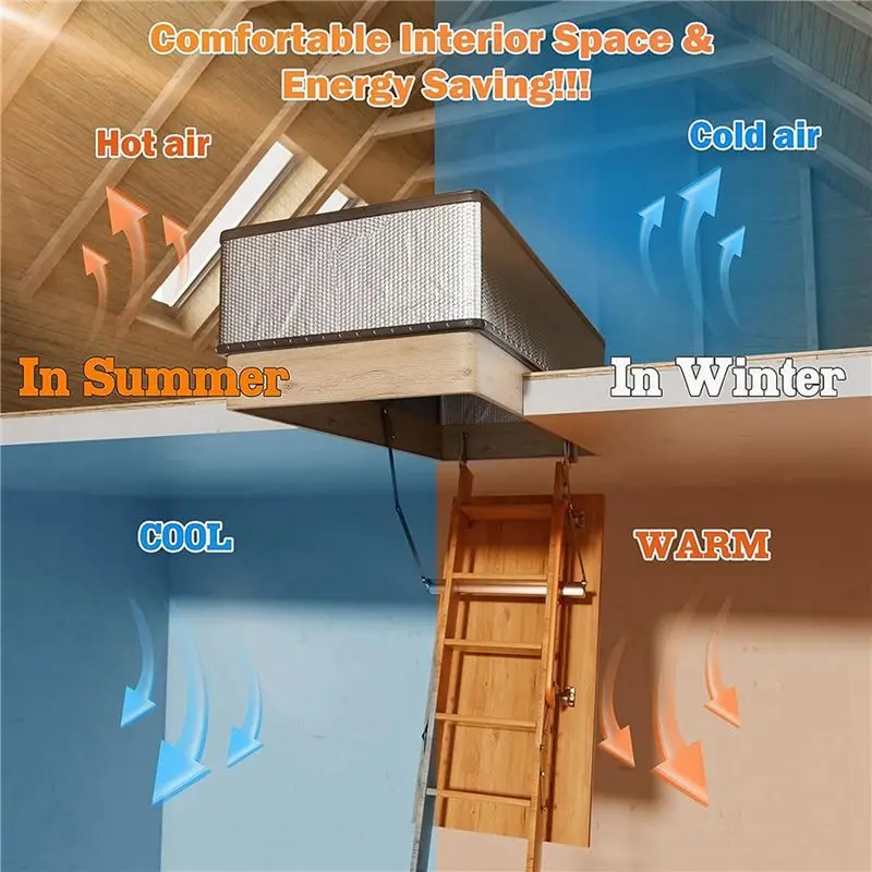 ABWZ-2X Attic Stairs Insulation Cover For Pull Down Stairs, Reflective Radiant Barrier Reflects 95% Of Radiant Heat
