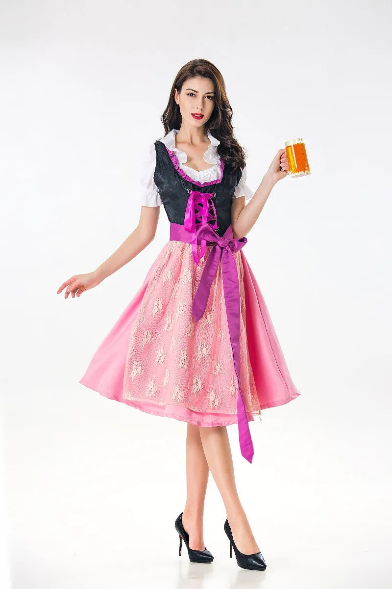 Damska niemiecka sukienka Dirndl stroje na Oktoberfest tradycyjna bavariańska dziewuszka do piwa Cosplay stroje na Halloween fantazyjna sukienka M-XL