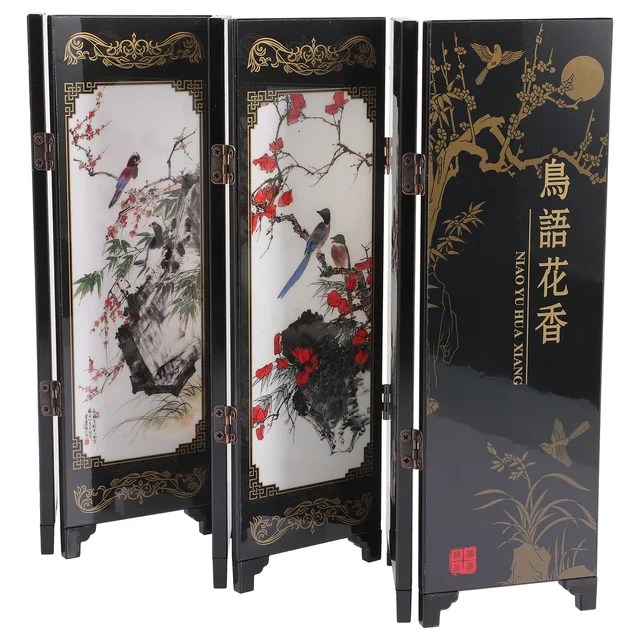 Six Panel Folding Antique Screen Decor Mini Lacquerware
