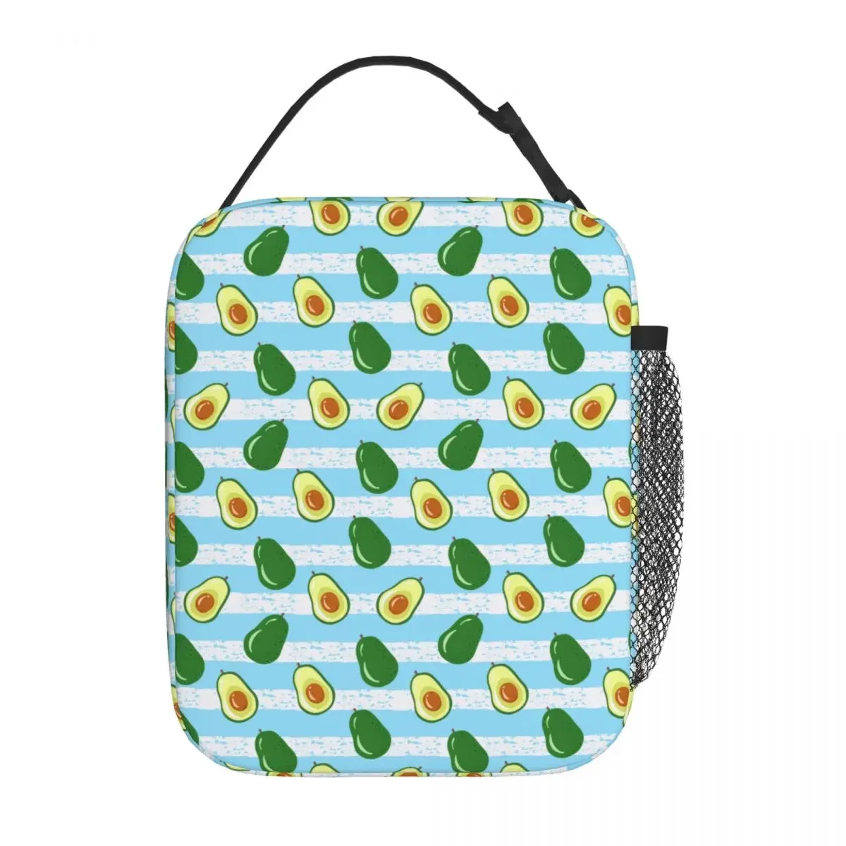 

Sliced Avocado on A Striped Blue Merch Insulated Lunch Bag for Outdoor Storage Food Boxes Portable Thermal Cooler Lunch Boxes