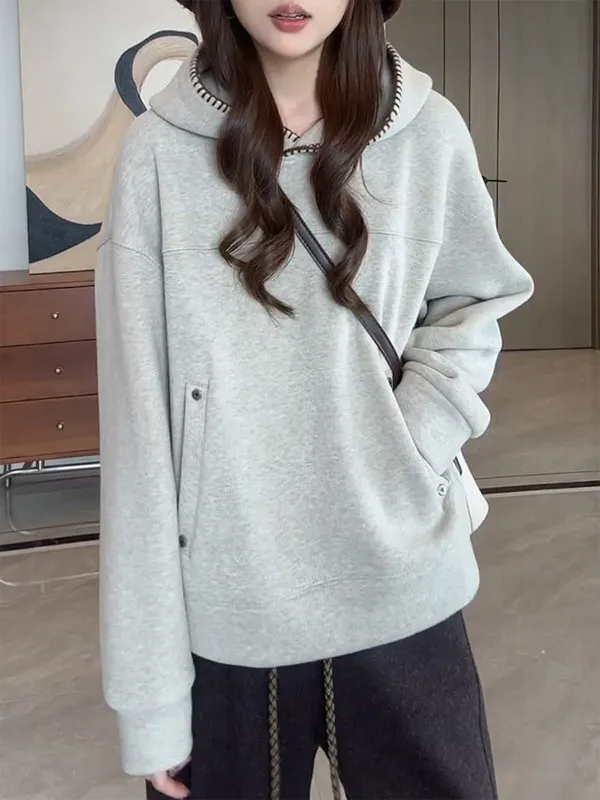 

Loose Fit Hoodie Women's Spring New plus Size Fat MM Overhead Anti-Aging Versatile Slimming Top Casual Lazy Style Streetwear