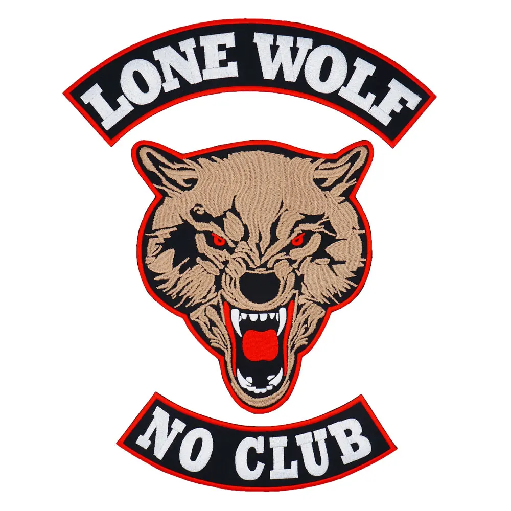 LONE WOLF  NO CLUB handsome Embroidered large Patch Applique Sewing and iron Hip Hop punk biker Band Rock Clothes Essential item