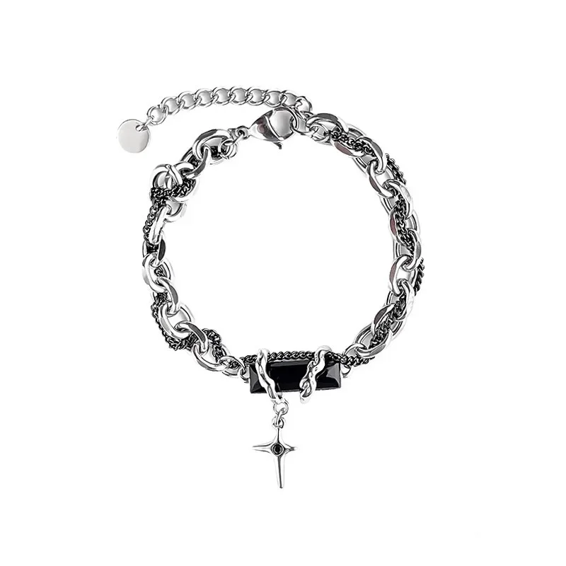 2024 Retro Black Zircon Star Bracelet for Women Men Gifts Trend Titanium Steel Chain Unisex Goth Jewelry New Couple Accessories