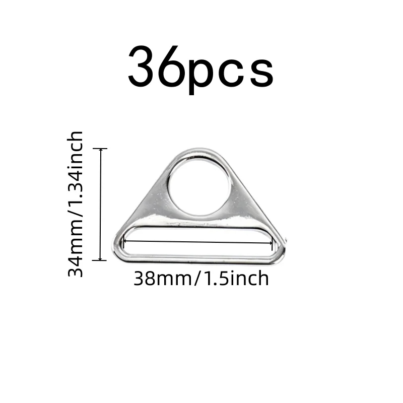 38mm Zinc Alloy Triangle Buckles 36 pcs, Zinc Alloy Material, Smooth Edge Finish, for Backpack Strap Adjusting