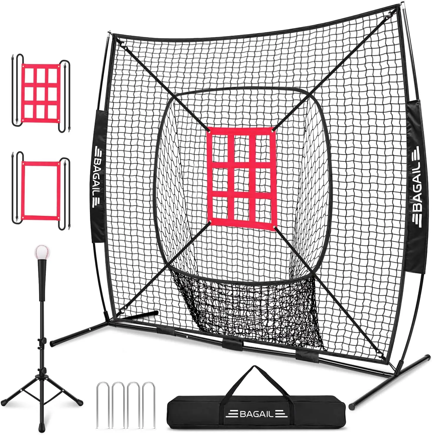 

Extra Large 7x7 ft Baseball Softball Training Net with Batting Tee, Heavy Duty Steel Frame, Portable Backstop for All Levels