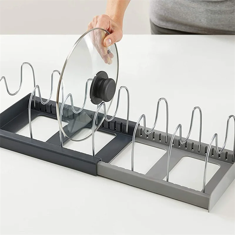 Expandable Pot And Pan Organizers Rack Stainless Steel Kitchen Cabinet Pantry Bakeware Holder Drying Cookware Shelf Kitchen Tool