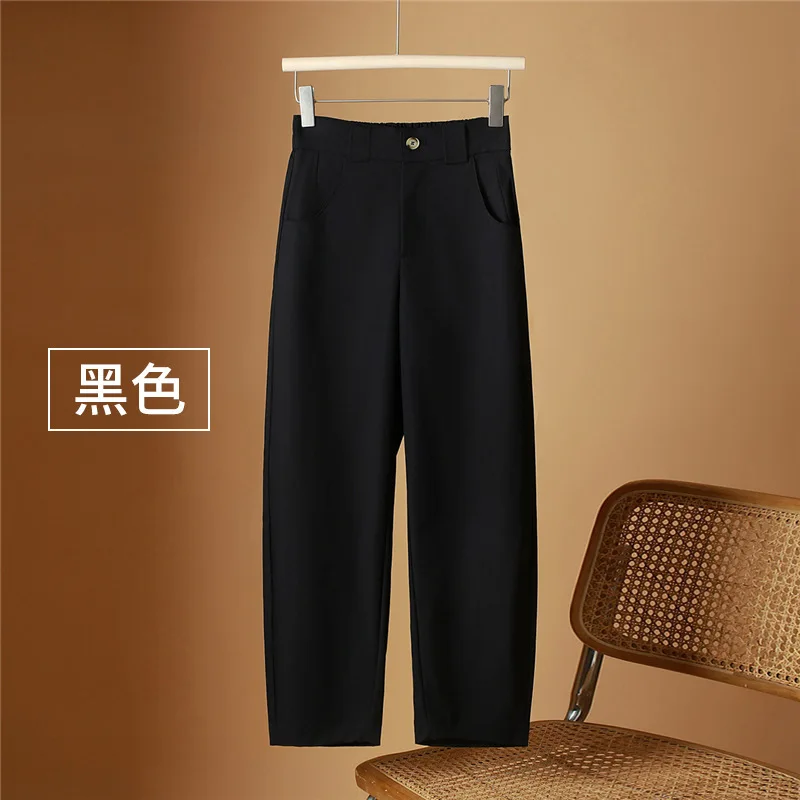Lady Fashion Solid Loose Straight Pants All-match Button Zipper Women Spring Autumn High Waist Pockets Pencil Trousers