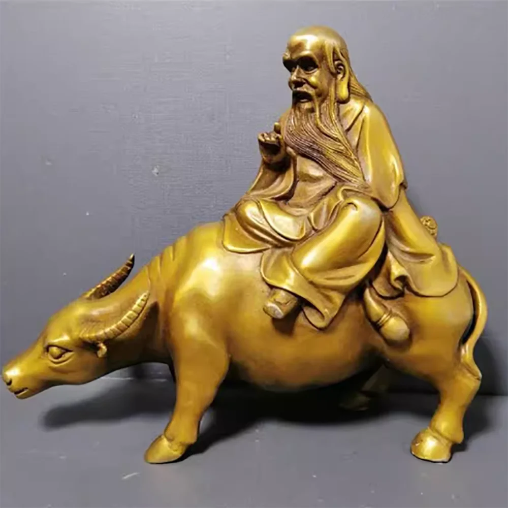 Pure Copper Laozi Riding Ox to Exit the Pass, Moral Heavenly Sovereign Laojun Ox Statue, Office, Living Room, Creative Crafts