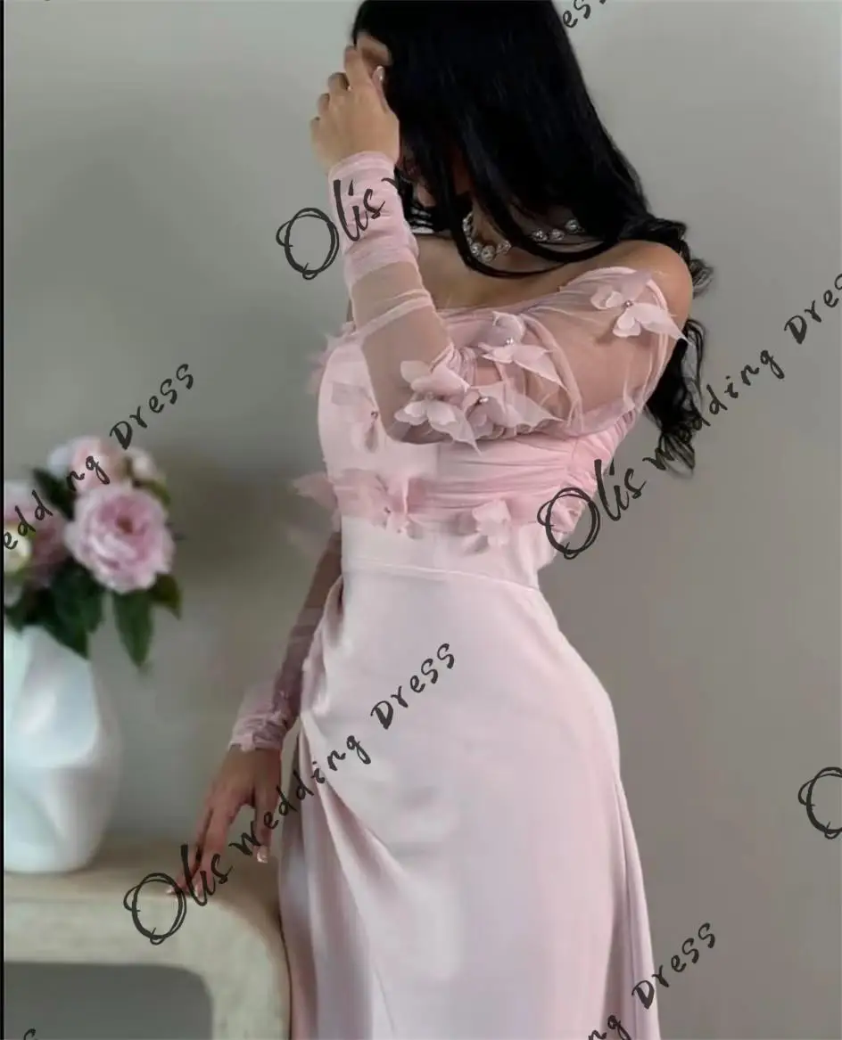 Personalizado mangas compridas vestidos de baile fora do ombro até o chão borboleta flores vestidos de festa vestidos de noite2025