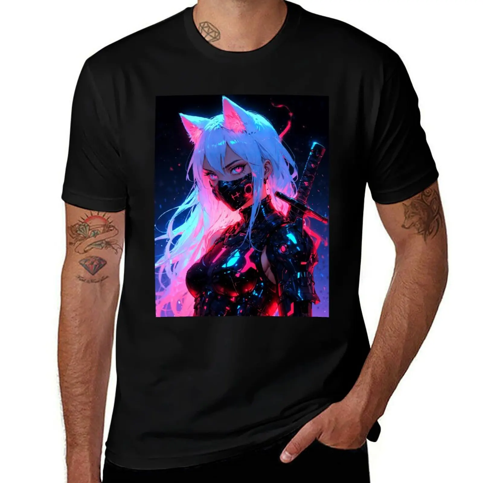 Masked Cyborg Girl T-Shirt Basic Lightweight Short Sleeve Tee T-Shirt