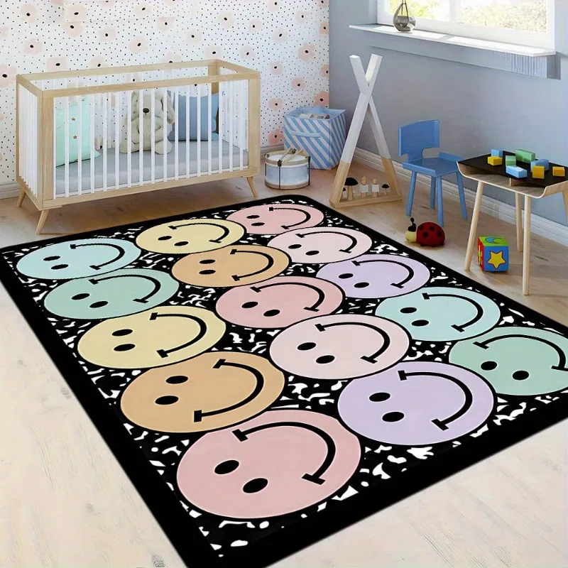 

Happy Smiling Face Mat Non-slip Living Room Area Flannel Carpet Children's Playroom and Bedroom, Home Decoration 120x60cm.