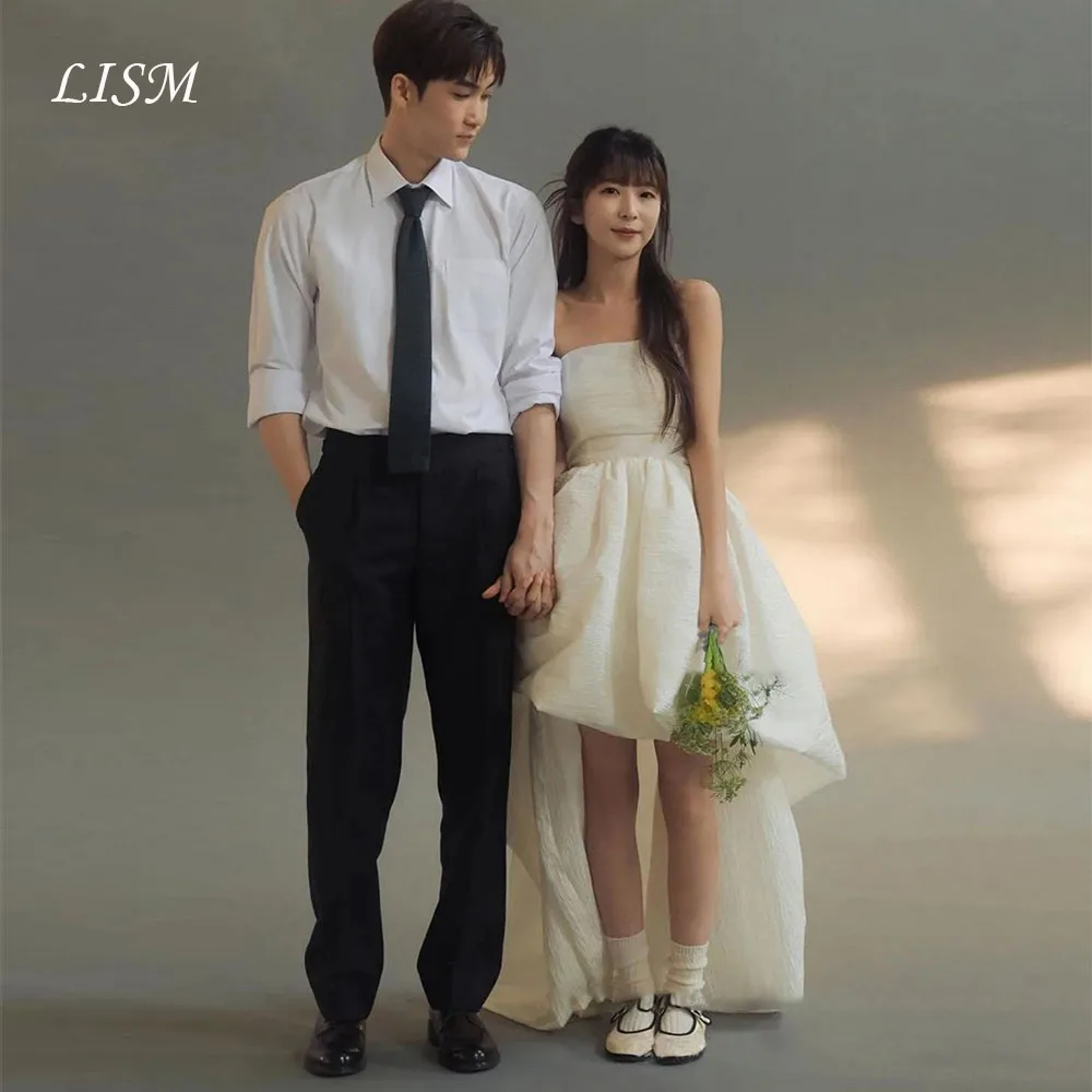 Lism Simple Korea Wedding Party Dress Strapless High Low Photo Shoot Bridal Reception Gown 웨딩드레스 Customized Evening Dresses 2026