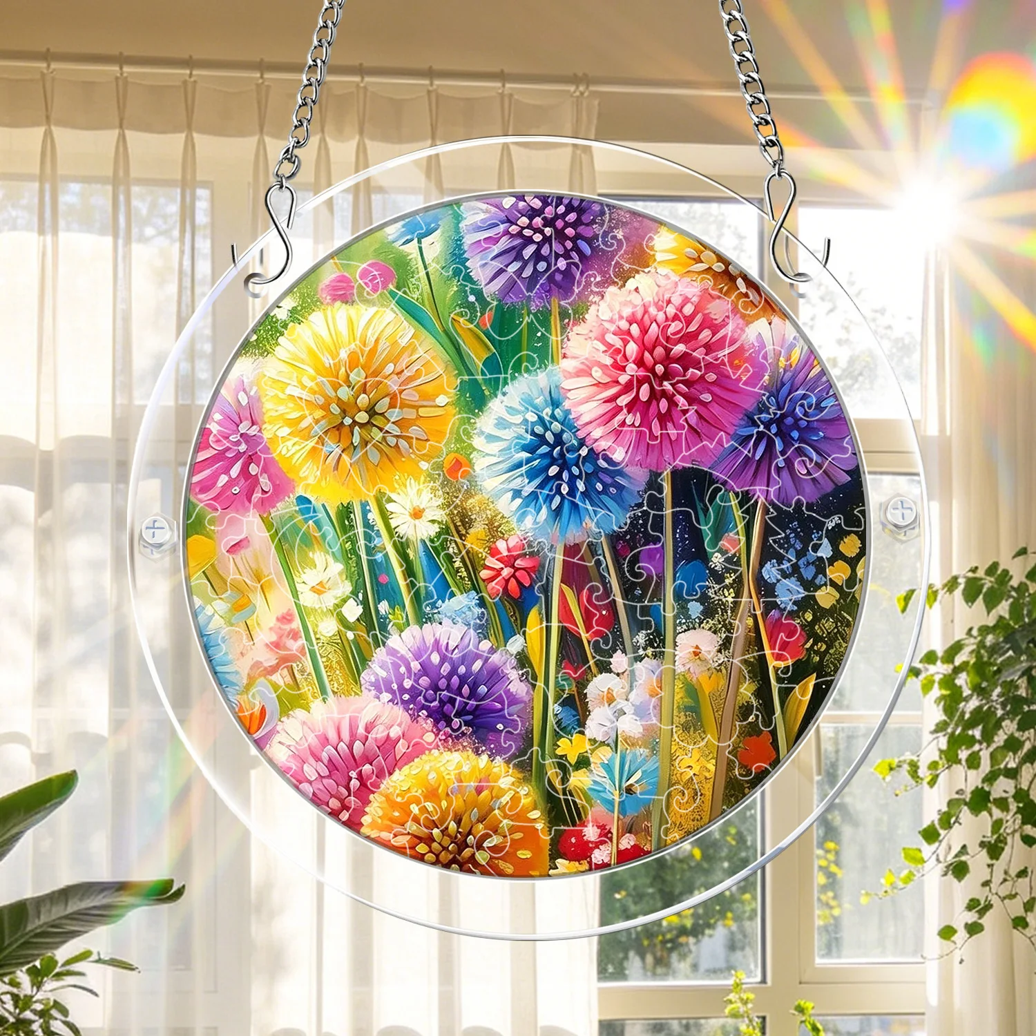 Waterproof Acrylic Sun Catcher Light Catcher Hanging Decor Stained Glass Print Pendant for Home Yard Outdoor Decoration